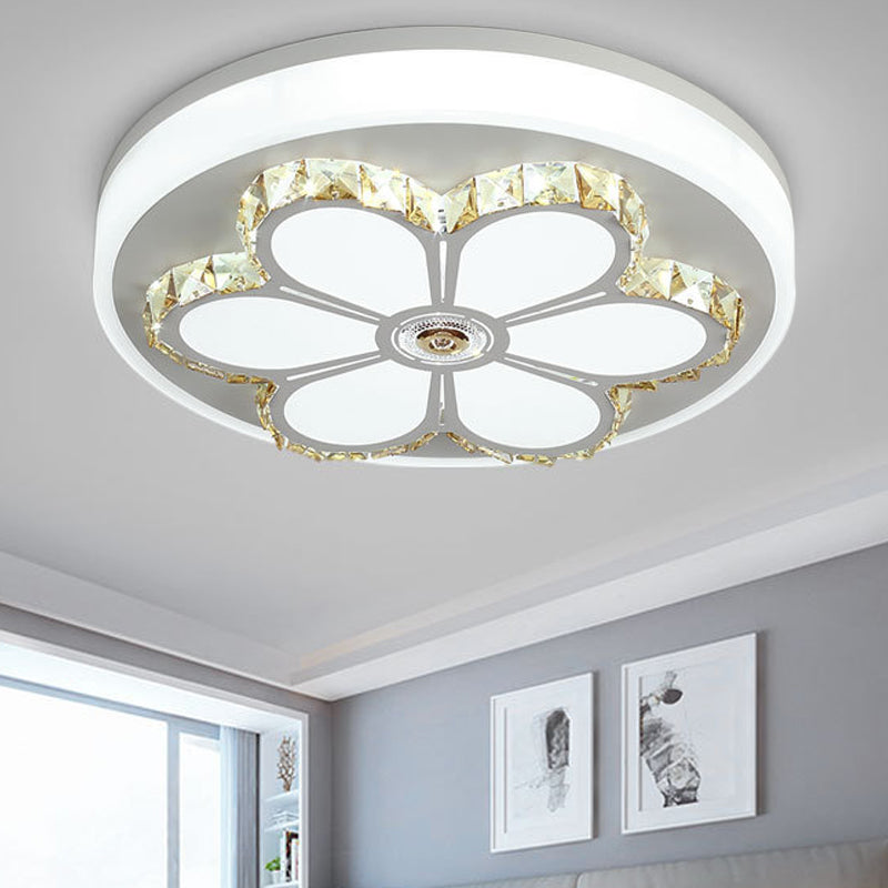 Modern Flower Pattern Flush Ceiling Light Crystal and Acrylic White/3 Color LED Ceiling Light in Brown/White