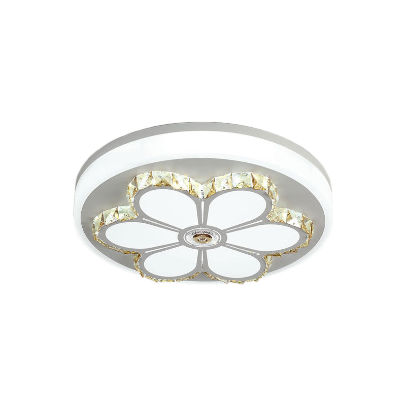 Modern Flower Pattern Flush Ceiling Light Crystal and Acrylic White/3 Color LED Ceiling Light in Brown/White