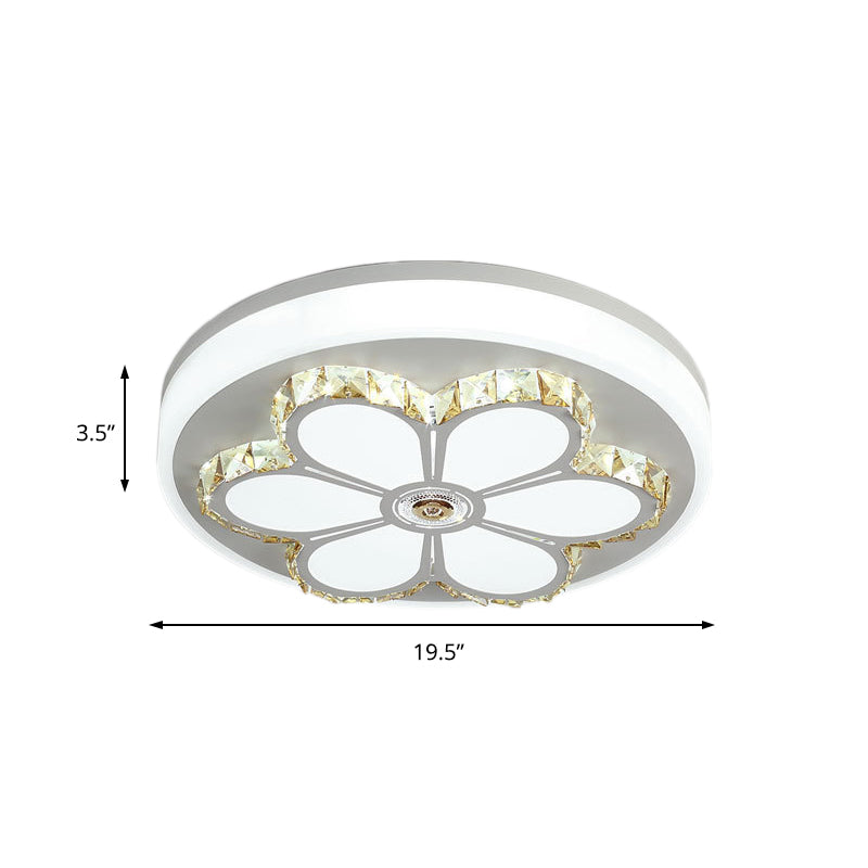 Modern Flower Pattern Flush Ceiling Light Crystal and Acrylic White/3 Color LED Ceiling Light in Brown/White