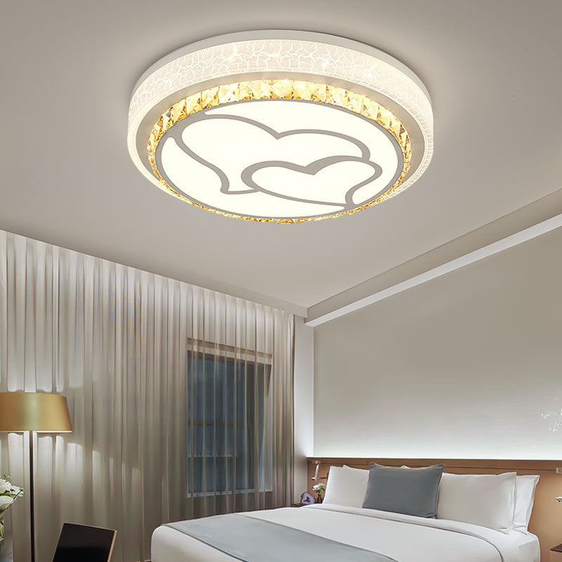 LED Loving Heart Flush Ceiling Light with Round Shade Modern Acrylic and Crystal Brown/White Ceiling Lamp in White/3 Color