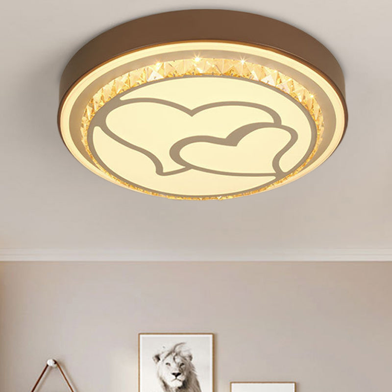 LED Liefdevolle Hart Flush Plafond Licht met ronde Schaduw Moderne Acryl en Crystal Brown/White Plafond Lamp in White/3 Kleur