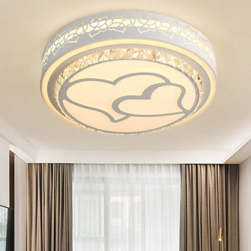 LED Loving Heart Flush Ceiling Light with Round Shade Modern Acrylic and Crystal Brown/White Ceiling Lamp in White/3 Color