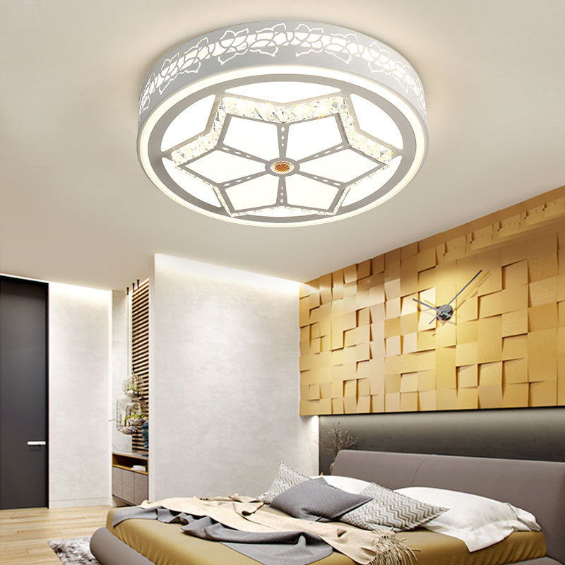 Brown/White Round Flushmount Light Modern Acrylic White/3 Color LED Ceiling Lamp with Crystal Deco for Bedroom