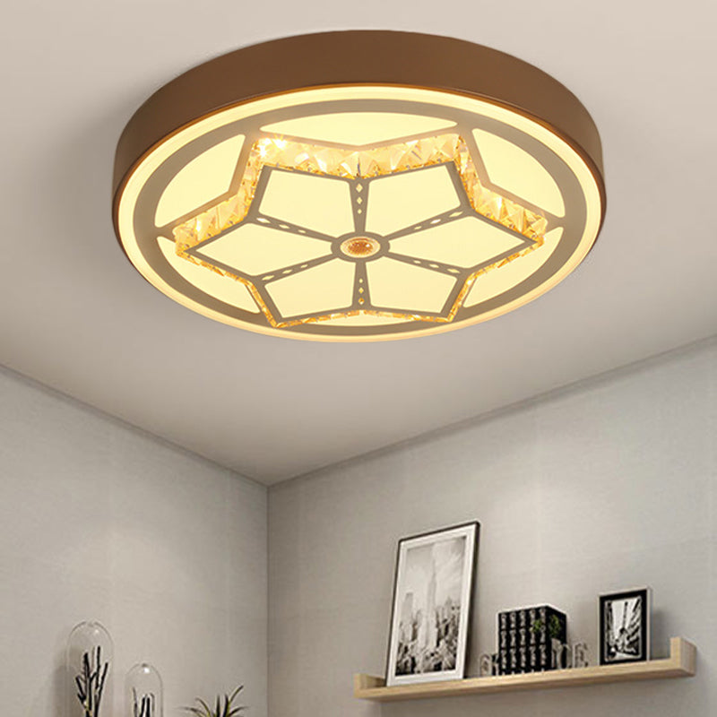 Brown/White Round Flushmount Light Modern Acrylic White/3 Color LED Ceiling Lamp with Crystal Deco for Bedroom