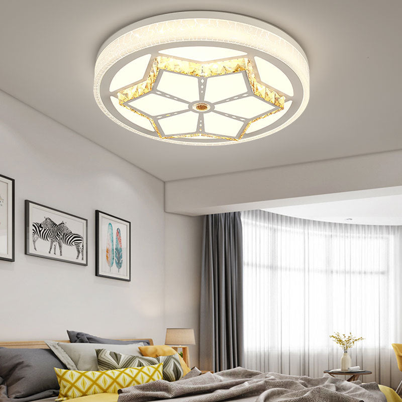 Brown/White Round Flushmount Light Modern Acrylic White/3 Color LED Ceiling Lamp with Crystal Deco for Bedroom