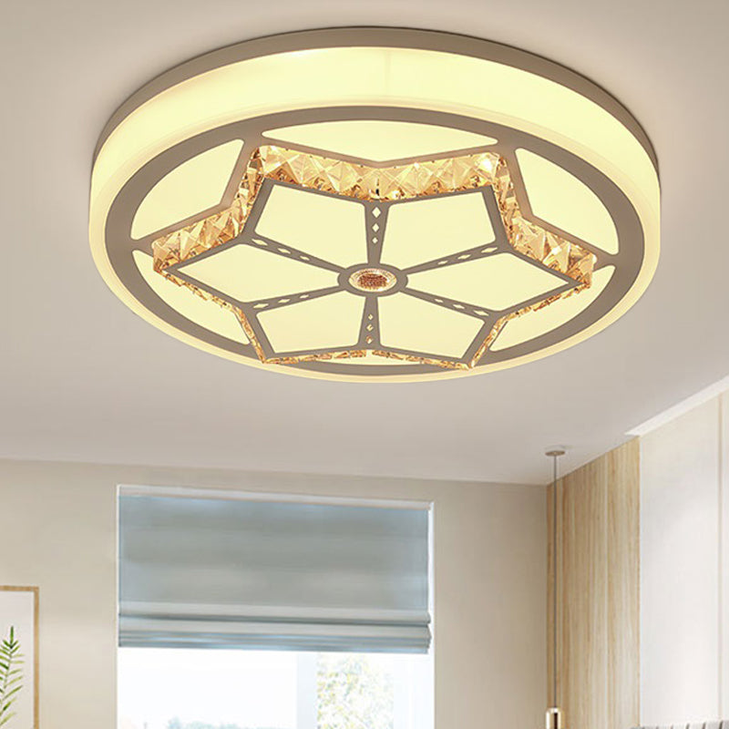 Brown/White Round Flushmount Light Modern Acrylic White/3 Color LED Ceiling Lamp with Crystal Deco for Bedroom