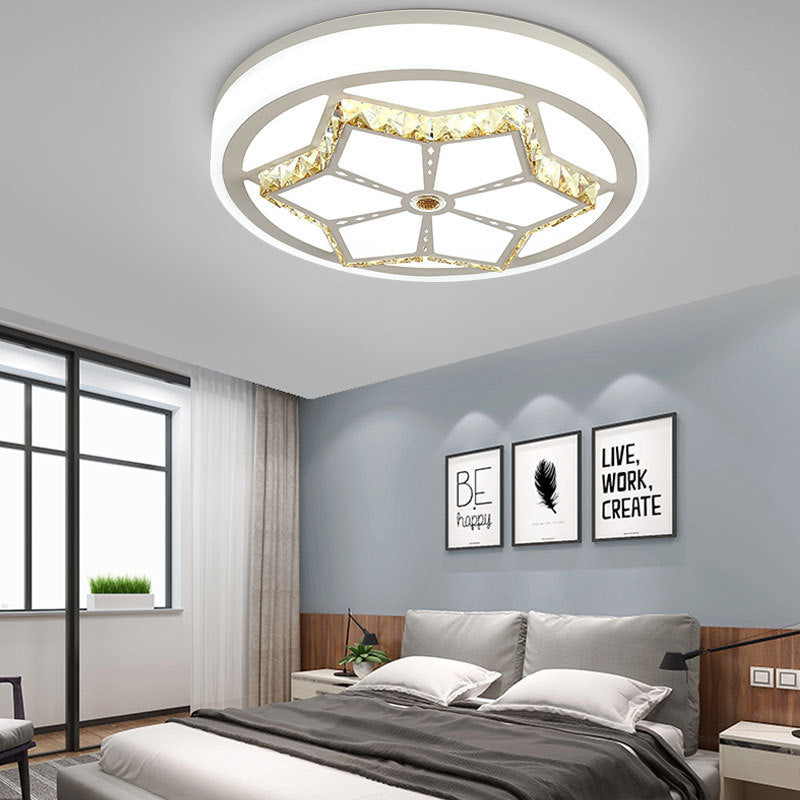 Brown/White Round Flushmount Light Modern Acrylic White/3 Color LED Ceiling Lamp with Crystal Deco for Bedroom