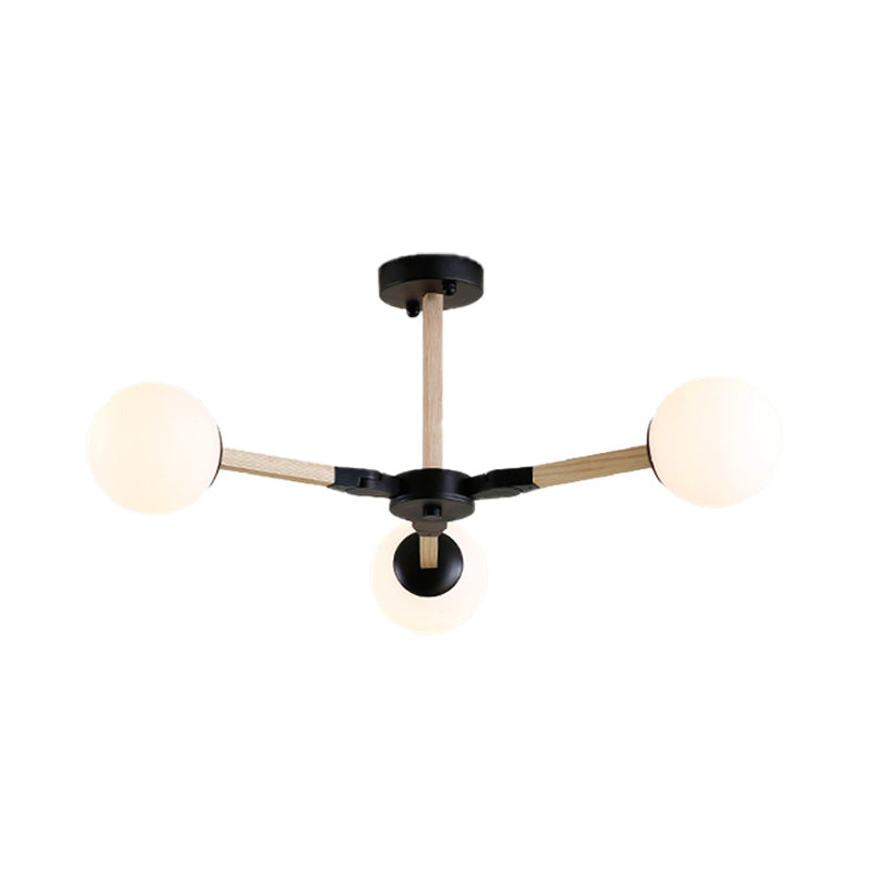 White/Black/Gold Branch Chandelier Lighting Contemporary 3/6/9 Lights Wood Hanging Ceiling Lamp with White Glass Global Shade