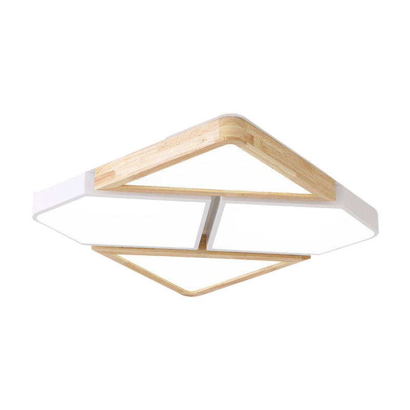 Gray/White/Green Spliced Square Ceiling Mount Light Nordic Wood and Metal 18"/21.5"/34.5" Wide LED Bedroom Ceiling Light in Warm/White/Neutral