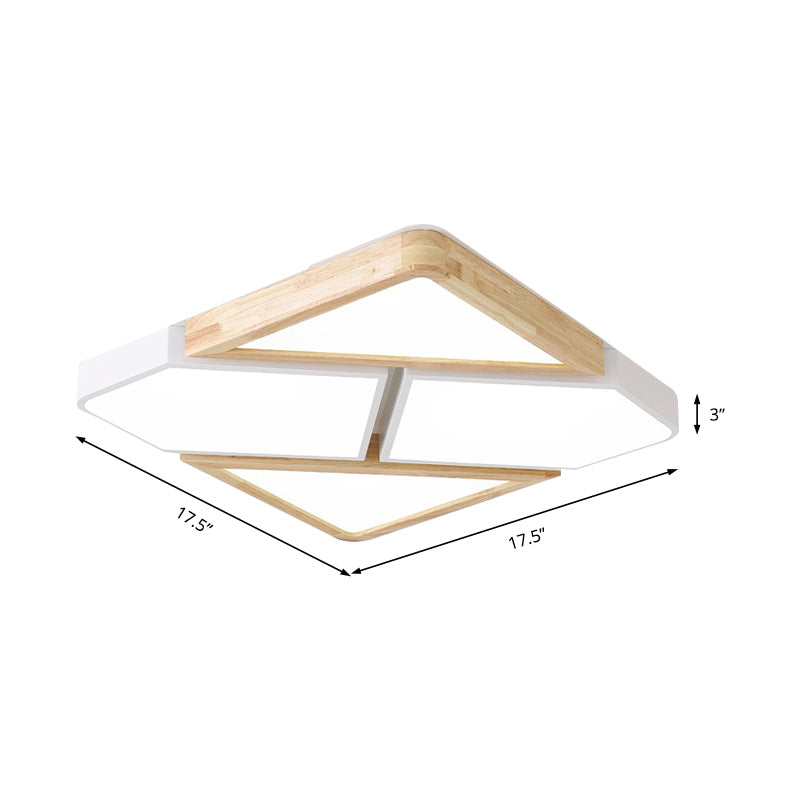 Gris / Blanc / Vert carré épissée Ceiling Mount Light Nordic Wood and Metal 18 "/21.5" /34.5 " Wide LED Bedroom Ceiling Light in Warm / White / Neutral