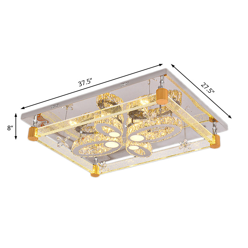 Rectangle Ceiling Mount Light Modernist Clear Crystal LED Ceiling Fixture with Flower Design for Bedroom