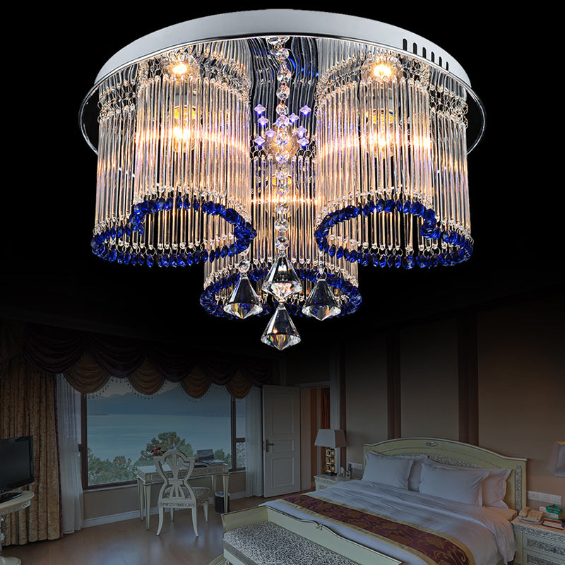 Bedroom Loving Heart Ceiling Mount Light Crystal Modern Style 3/5 Lights Blue Ceiling Lamp