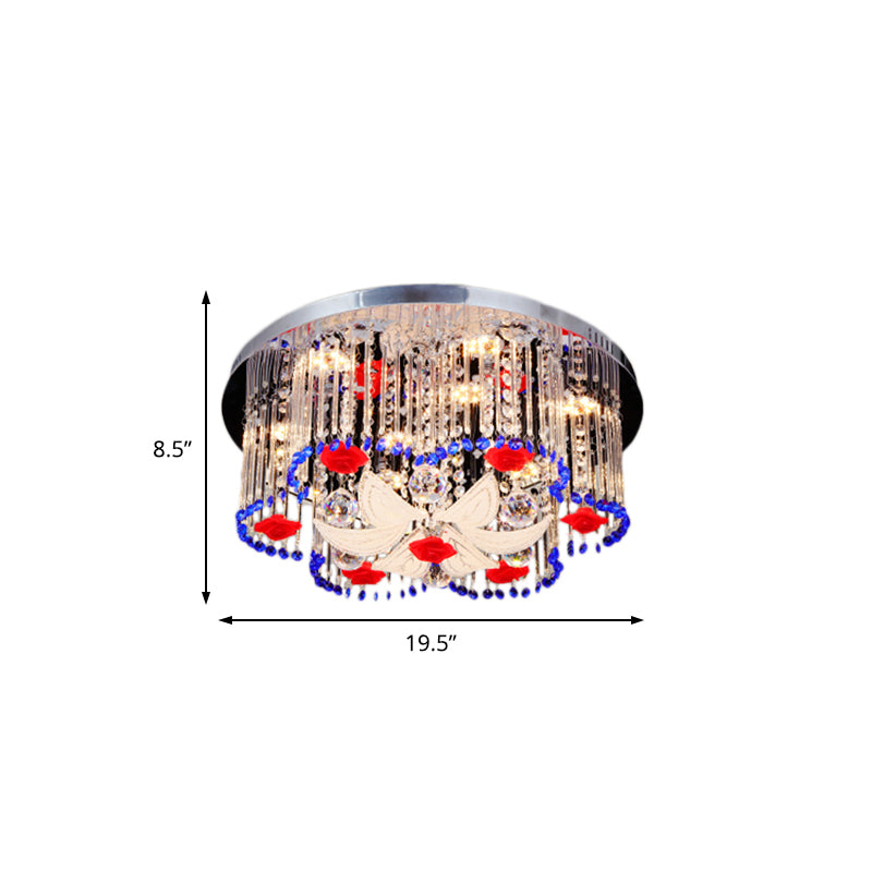 Prism de cristal con diseño floral LED modernista lámpara de techo incorporada, azul y rojo, 19,5 pulgadas / 23,5 pulgadas de ancho