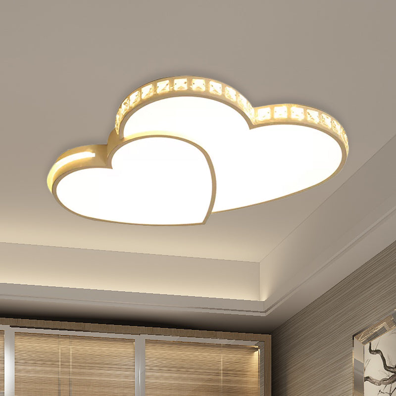 20.5"/24.5" Wide Double Heart Flush Mount Light Modern Crystal LED Ceiling Light Fixture in Warm/White Light for Bedroom