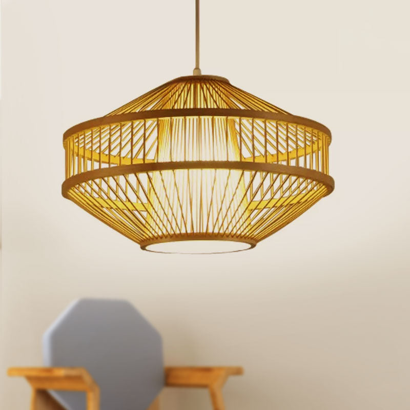 Stile modernista 1 Lampada appesa alla luce con tonalità di bambù BEIGE Lampada a sospensione a trama aperta per il ristorante