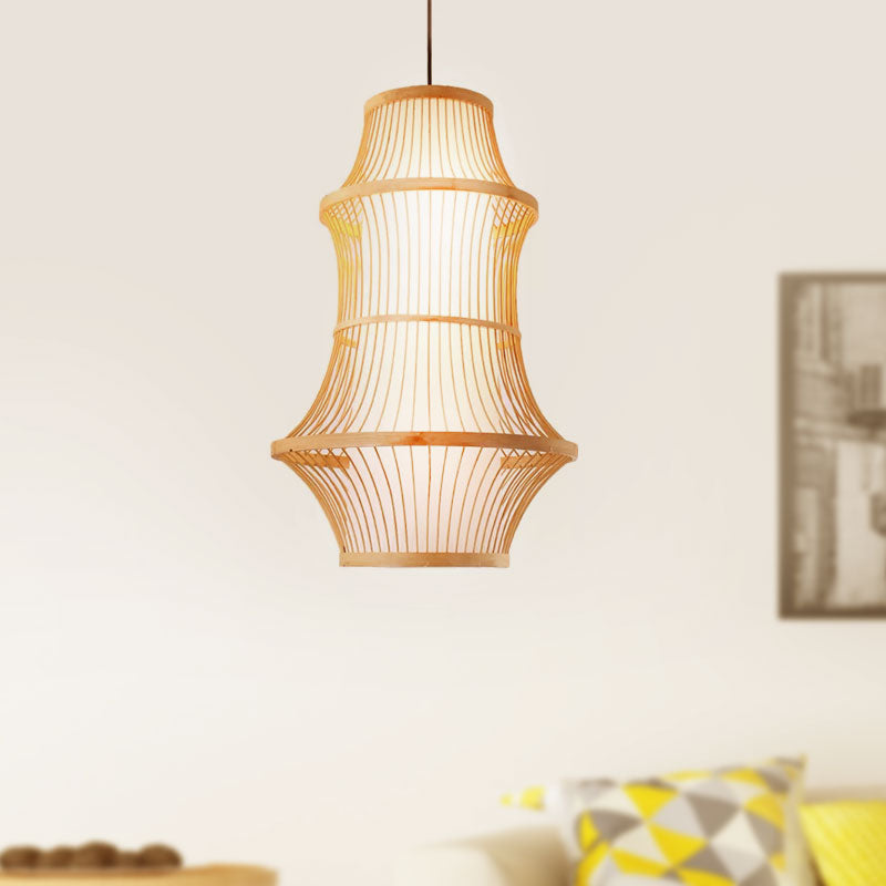 1 Licht restaurant Hangend licht met kooi-achtige bamboeschaduw Modernistische beige hanglamp