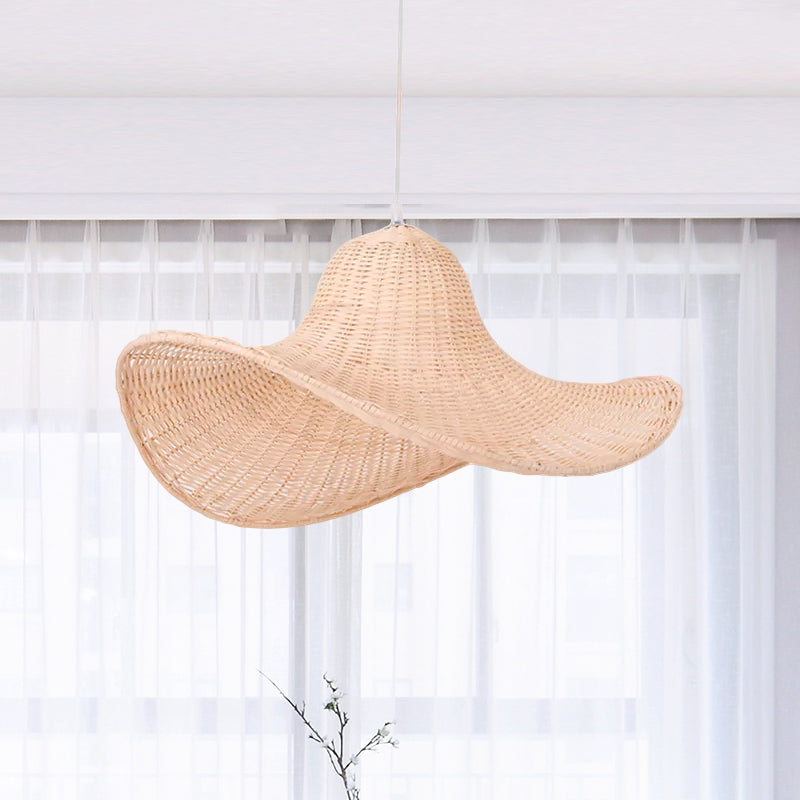 16 "/19,5" de long Sud-est 1-Bulb Pendentif suspendu avec un chapeau beige en rotin