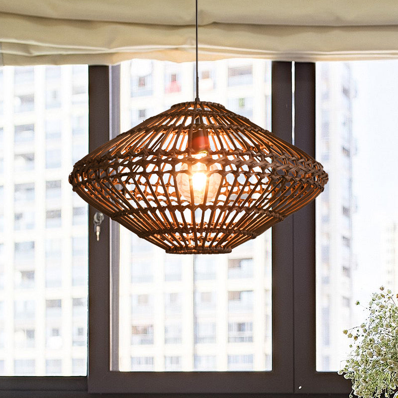 Roard Disc Restaurant suspendu la lampe asiatique Single tête pendule Light in Brown