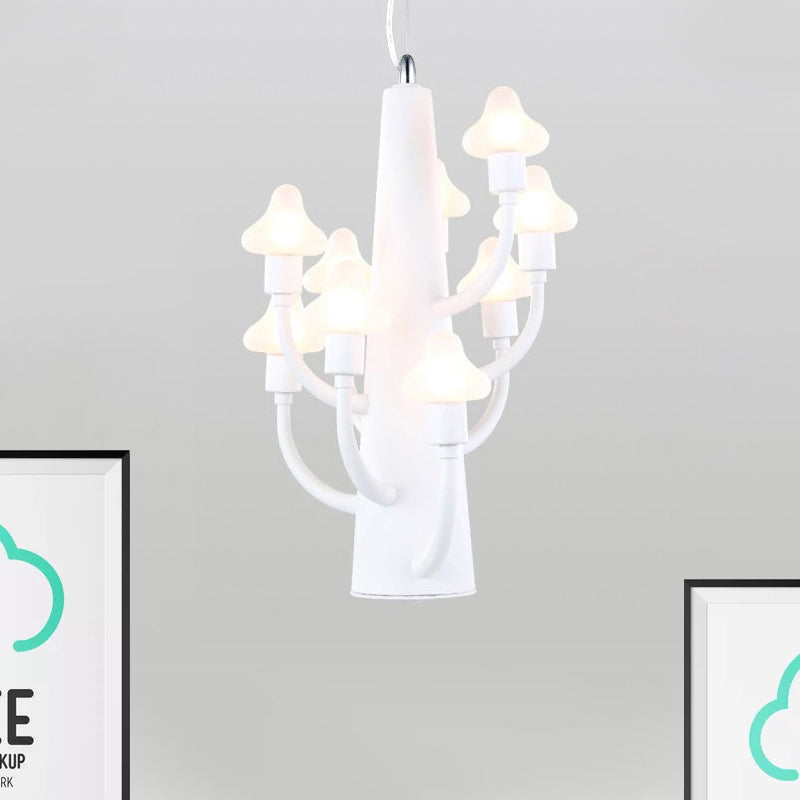 Modernist Multi Lights Chandelier with White Glass Shade Mushroom Led Hanging Pendant Light