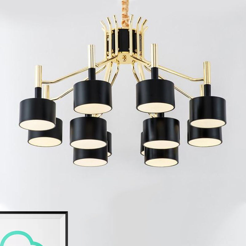 Starburst Ceiling Pendant Light with Drum Metal Shade Modern 12/15 Lights Black/White Chandelier Light for Bedroom