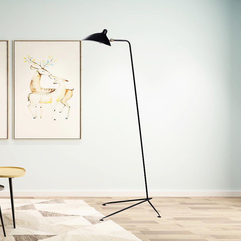 1/3-Light Living Room Floor Lamp with Duckbill Metal Shade Modern Style Black Finish Floor Standing Lamp