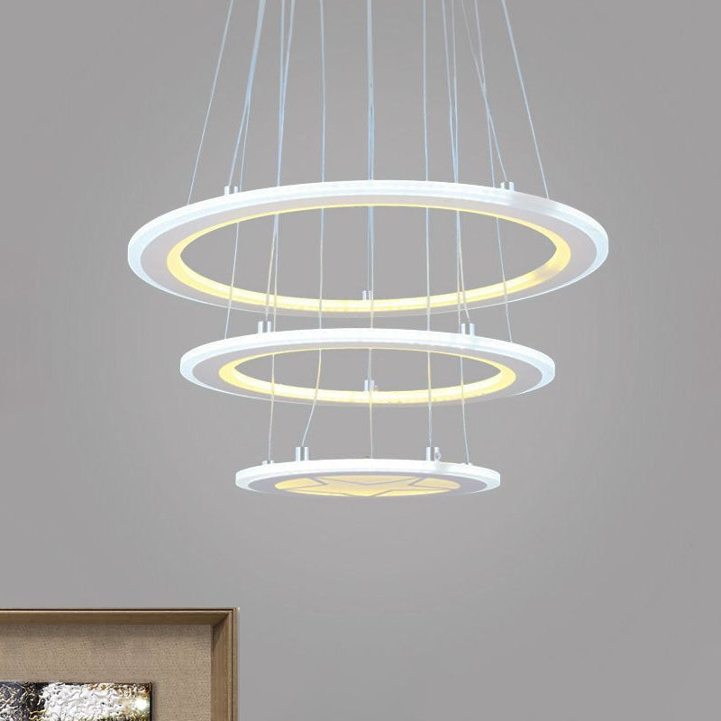 Simple Ring Chandelier Light Acrylic LED 3 Lights Bedroom Ceiling Drop Pendant in Warm/White Light