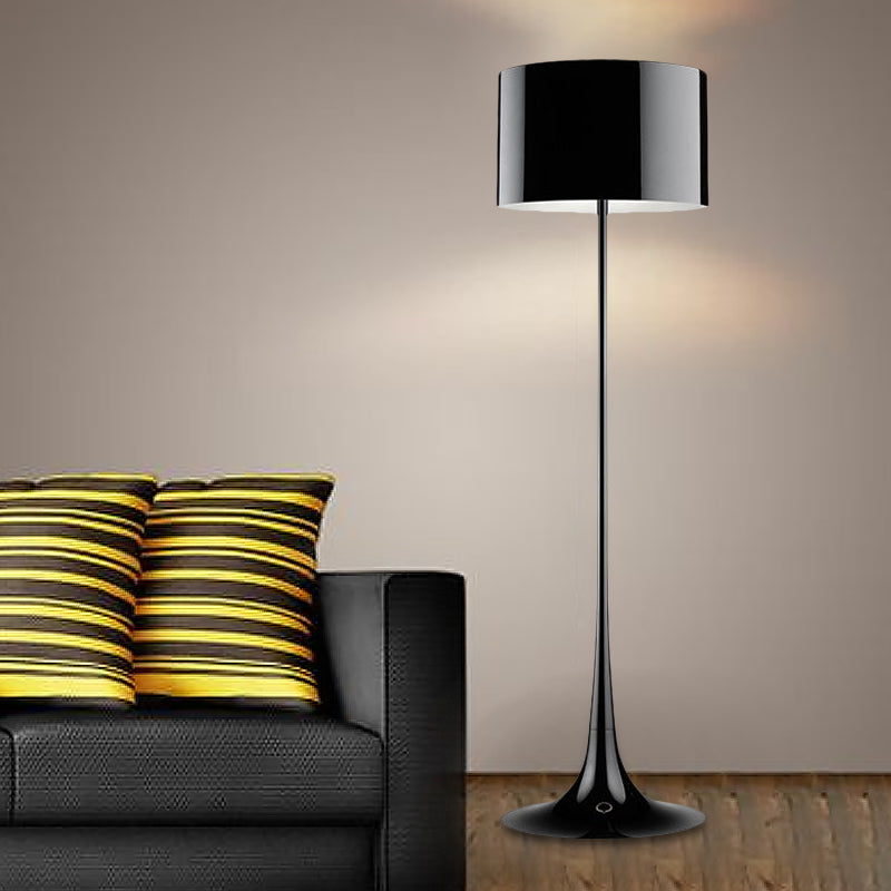 Zwart/witte trommelschaduw Vloer Lamp Moderne stijl 1 licht aluminium vloerlicht voor woonkamer, 12 "/16" breedte