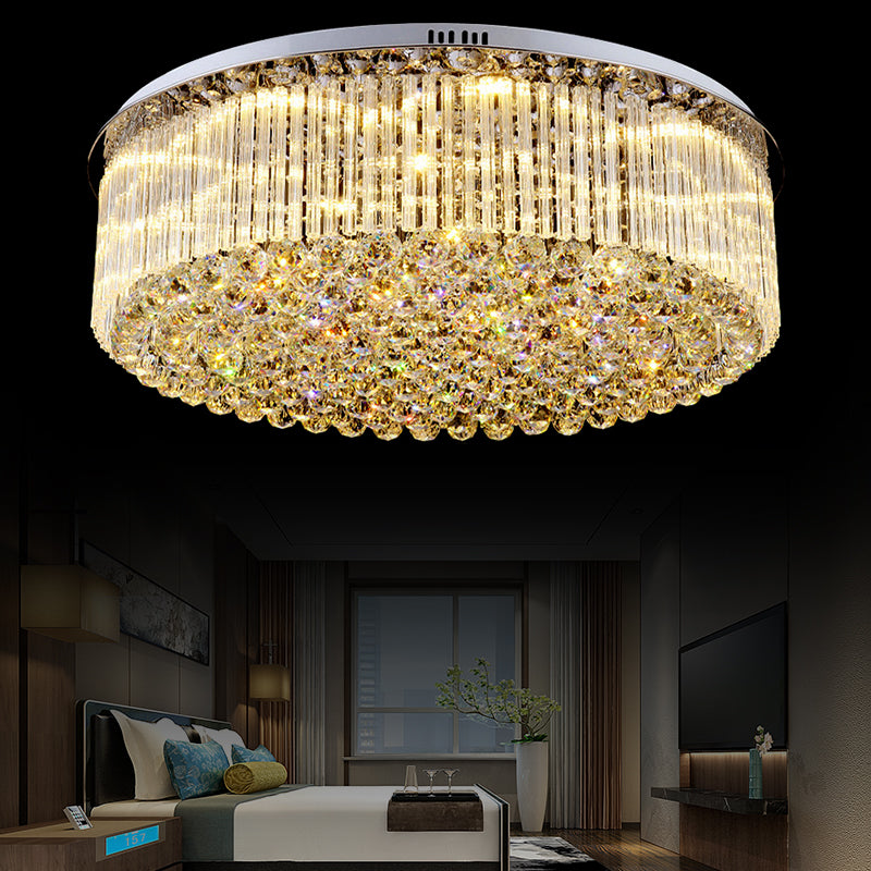 Clear Crystal Drum Flush Mount Light Contemporary 19.5"/23.5" Wide LED Ceiling Lamp for Living Room