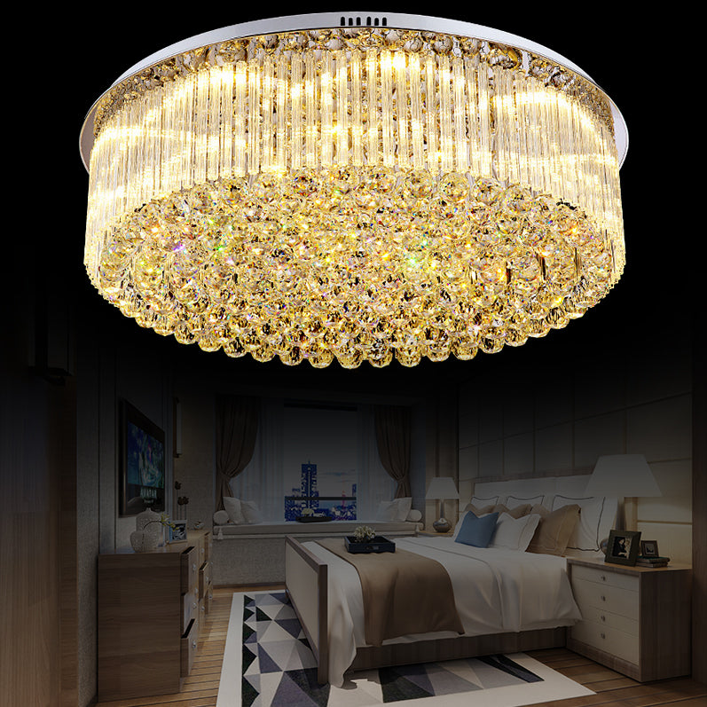 Clear Crystal Drum Flush Mount Light Contemporary 19.5"/23.5" Wide LED Ceiling Lamp for Living Room