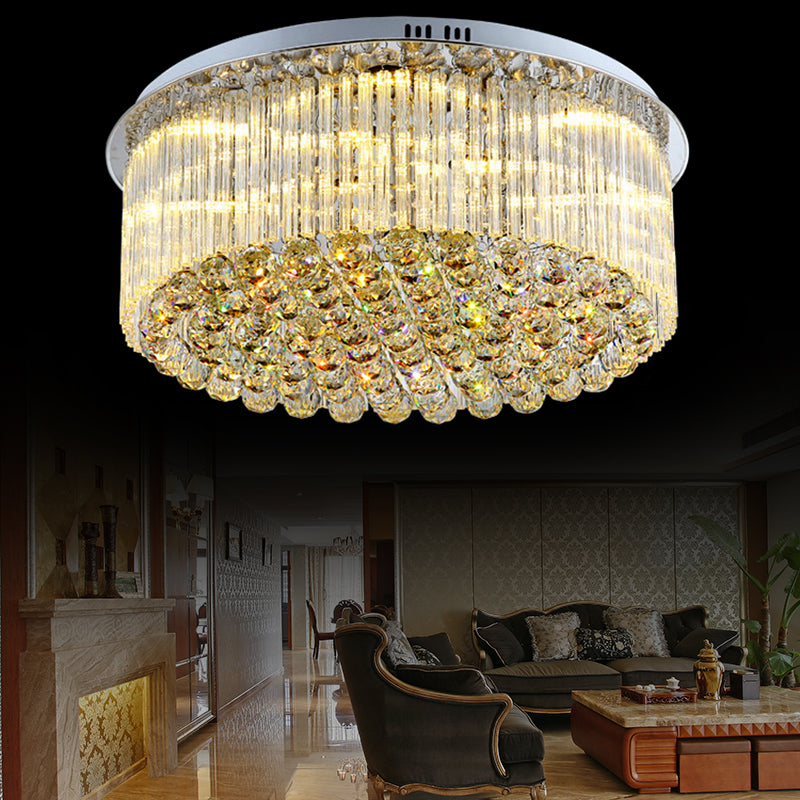 Plafonnier LED contemporain à montage tambour en cristal transparent, large de 19.5/23.5 pouces, pour salon