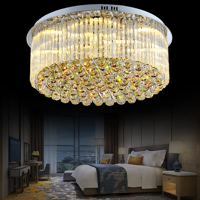 Clear Crystal Drum Flush Mount Light Contemporary 19.5"/23.5" Wide LED Ceiling Lamp for Living Room