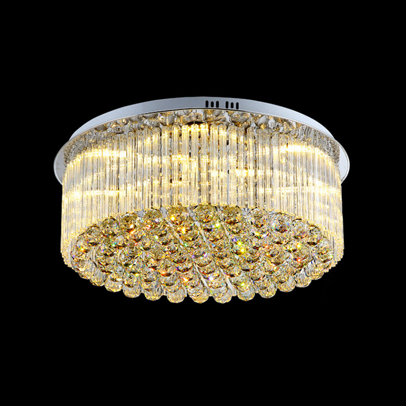 Plafonnier LED contemporain à montage tambour en cristal transparent, large de 19.5/23.5 pouces, pour salon