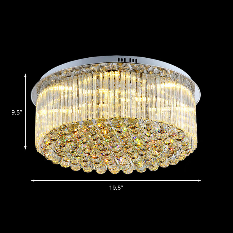 Plafonnier LED contemporain à montage tambour en cristal transparent, large de 19.5/23.5 pouces, pour salon