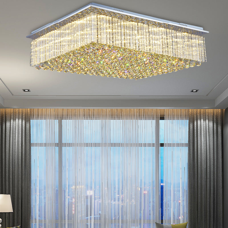 31.5"/37.5" Wide Rectangle Ceiling Lamp Modern Style Crystal LED Ceiling Mount Light in Clear for Bedroom