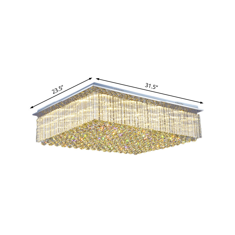 Lámpara de techo rectangular de 31,5 "/37,5" de ancho, luz LED de montaje en techo de cristal de estilo moderno, transparente para dormitorio