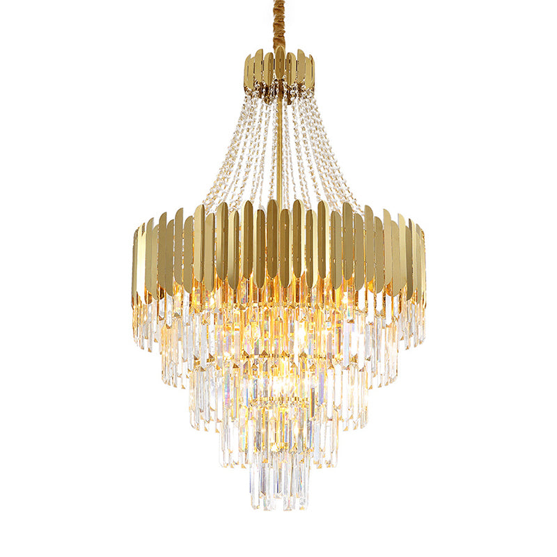 Multi Tier Gold Hanging Chandelier Light Vintage Style Round Pendant Light with K9 Crystal for Stairway