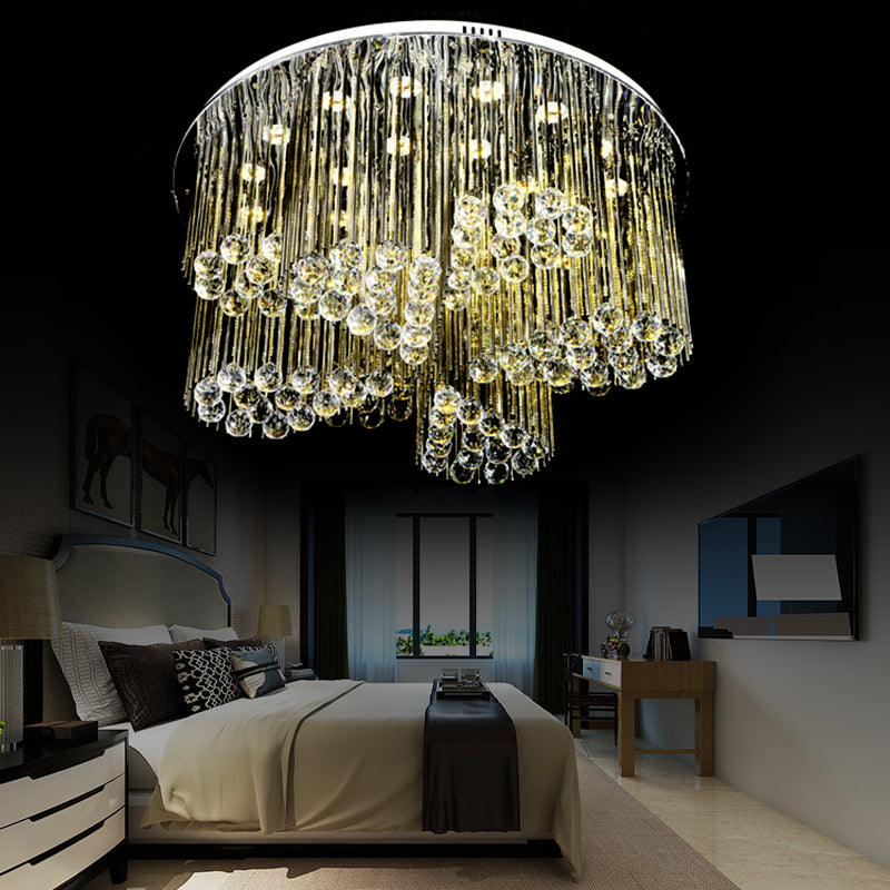 Bedroom Circle Flush Ceiling Light Clear Crystal Contemporary Chrome LED Ceiling Lamp with Flower Design