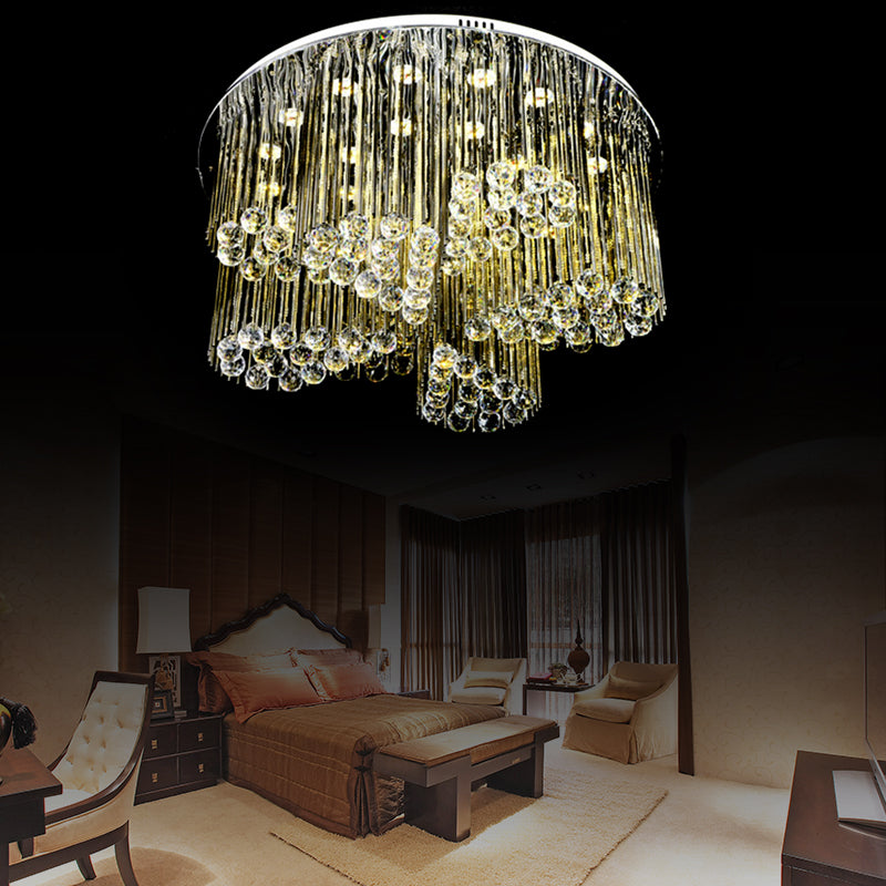 Bedroom Circle Flush Ceiling Light Clear Crystal Contemporary Chrome LED Ceiling Lamp with Flower Design