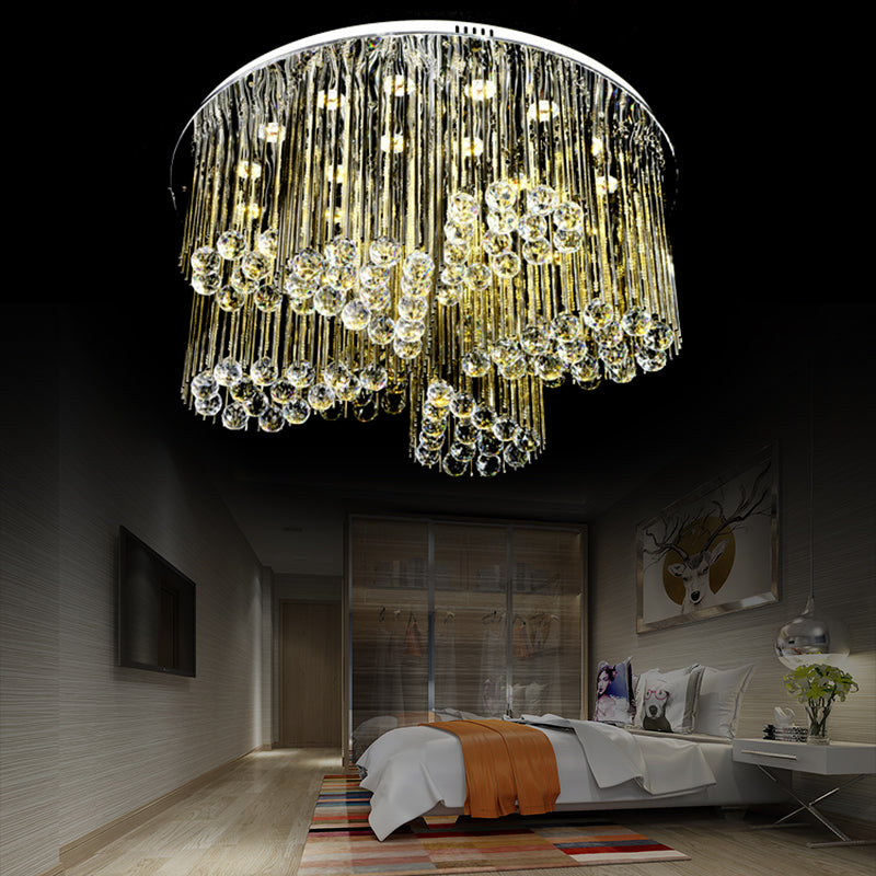 Bedroom Circle Flush Ceiling Light Clear Crystal Contemporary Chrome LED Ceiling Lamp with Flower Design