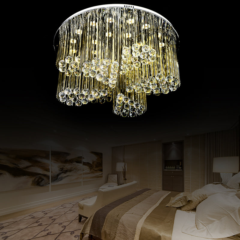 Bedroom Circle Flush Ceiling Light Clear Crystal Contemporary Chrome LED Ceiling Lamp with Flower Design