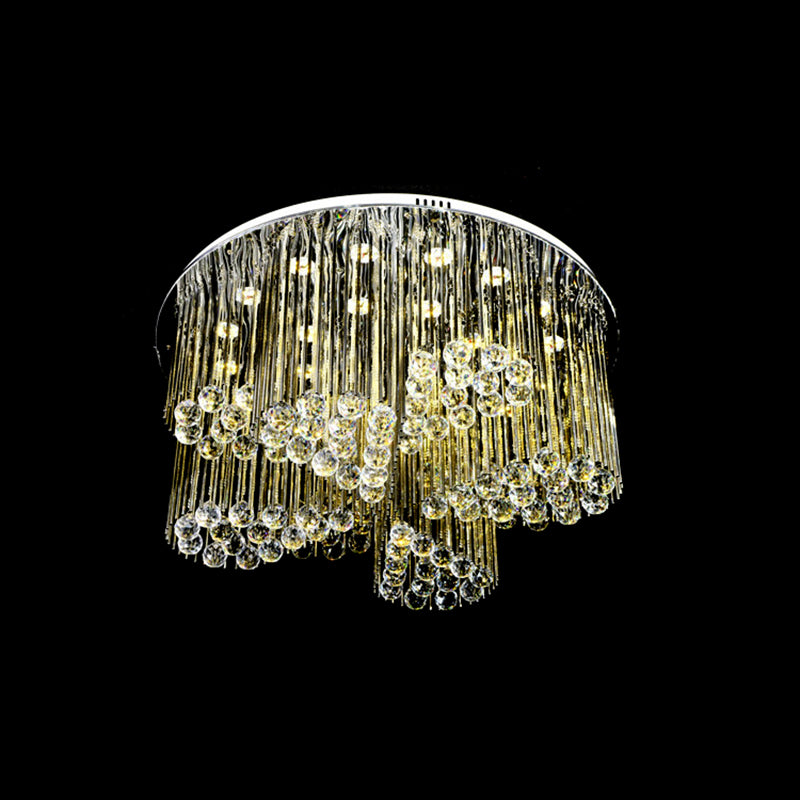 Bedroom Circle Flush Ceiling Light Clear Crystal Contemporary Chrome LED Ceiling Lamp with Flower Design