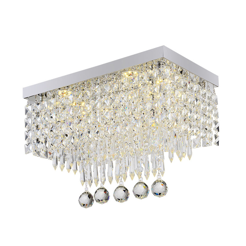 Clear Rectangle Flush Ceiling Light 19.5"/23.5" Dia LED Modern Crystal and Metal Ceiling Lamp for Kitchen