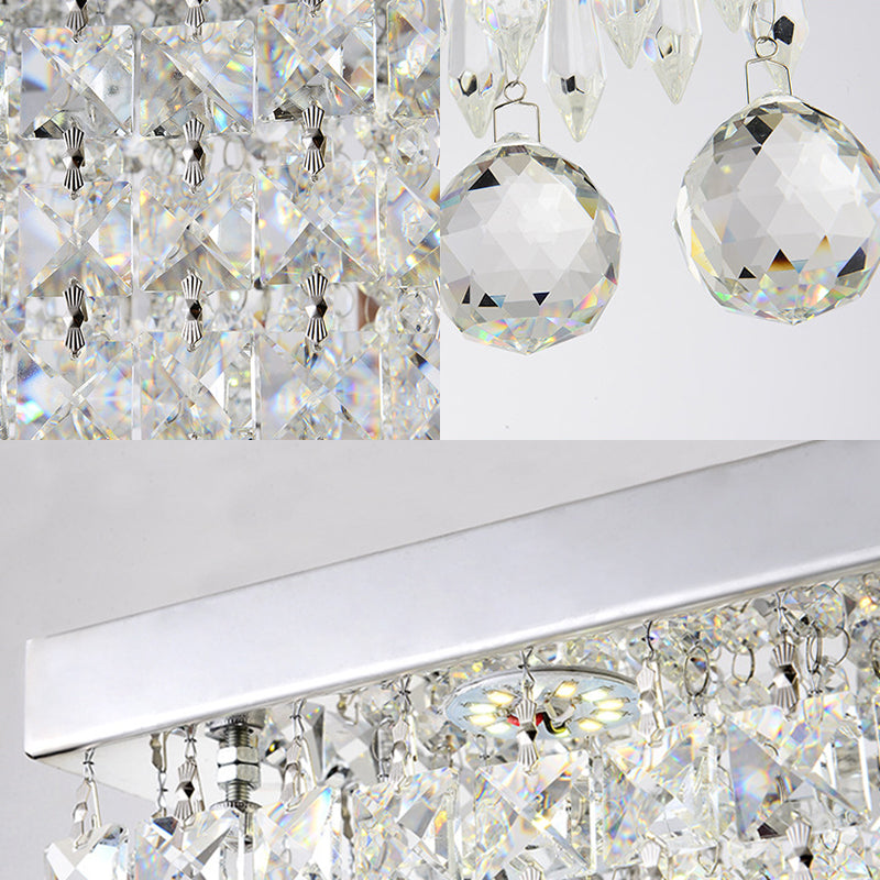 Clear Rectangle Flush Ceiling Light 19.5"/23.5" Dia LED Modern Crystal and Metal Ceiling Lamp for Kitchen