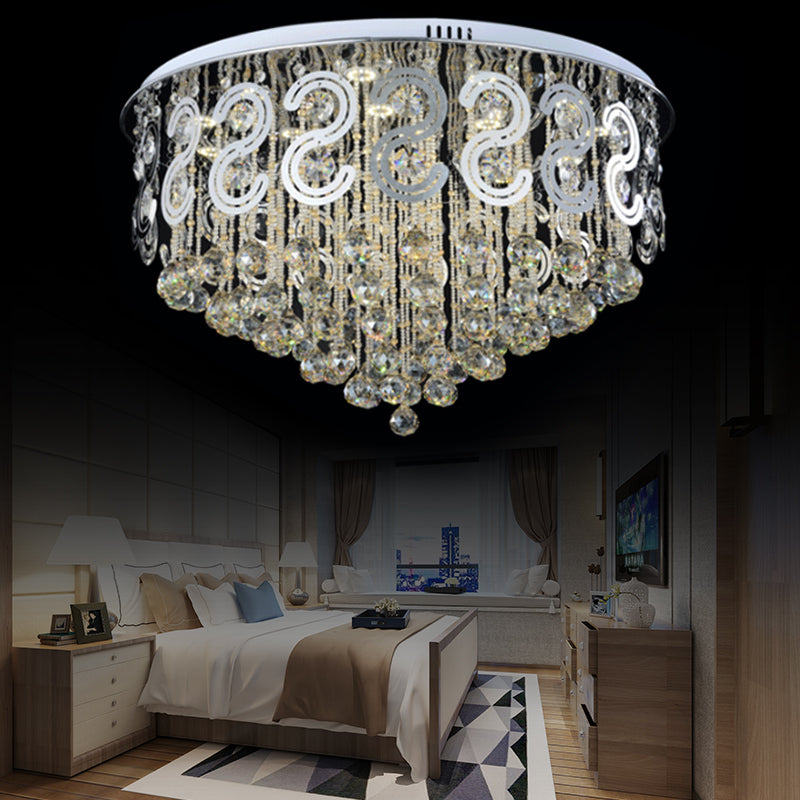 Vintage Style Layered Flush Mount Lighting Metal LED Ceiling Lamp with Crystal Ball in Clear