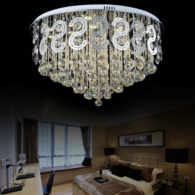 Vintage Style Layered Flush Mount Lighting Metal LED Ceiling Lamp with Crystal Ball in Clear