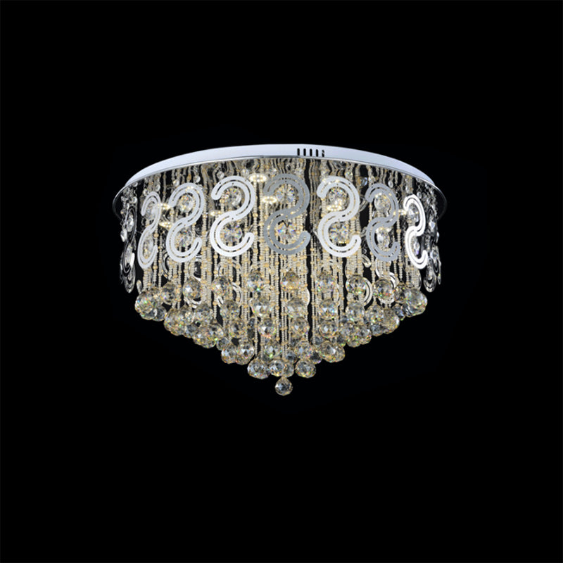 Vintage Style Layered Flush Mount Lighting Metal LED Ceiling Lamp with Crystal Ball in Clear