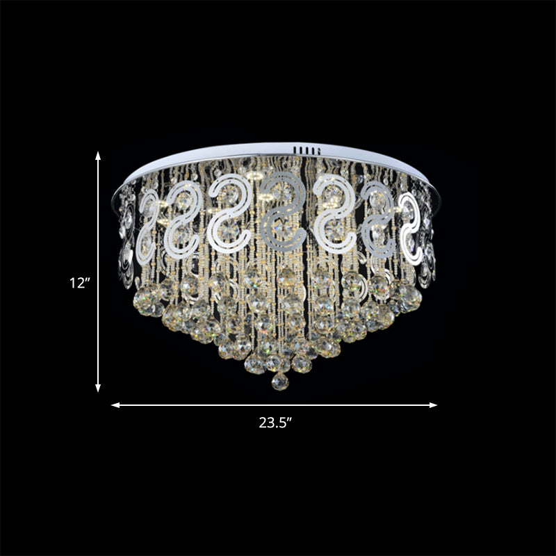 Vintage Style Layered Flush Mount Lighting Metal LED Ceiling Lamp with Crystal Ball in Clear