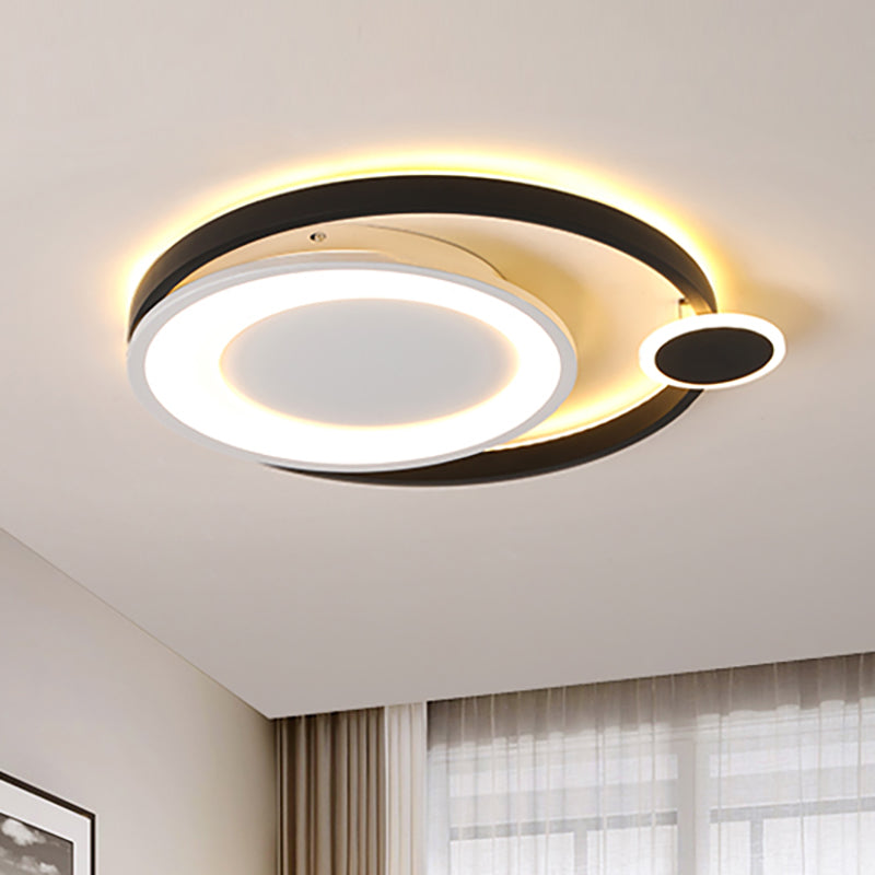 15"/18"/21.5" Wide Orbit Ceiling Mounted Fixture Nordic Metal Black/White LED Flush Mount Light in Warm/White