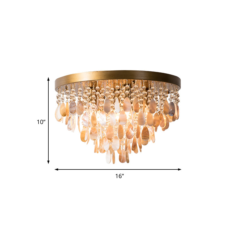 16 "/19.5" W Tiered Flush Mount Light Modern Shell 6/9 Lichter Deckenlampe mit Kristall Bead in Brass Finish