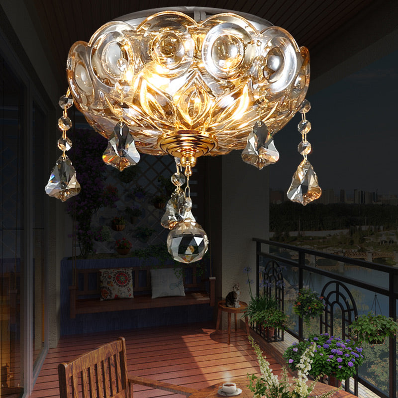 Plafonnier encastré de Style Vintage avec boule de cristal déco, plafonnier à 2 lumières transparent pour couloir